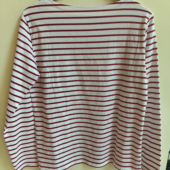 Lily Coco Red White Stripe Boat Neck Long Sleeve Cotton Womens Size L T Shirt - Picture 7 of 14